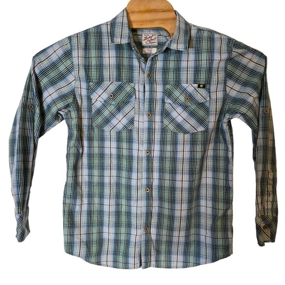 Lucky Brand Long Sleeve Shirt Size Large Button Up Blue‎ Green Plaid - Picture 2 of 6